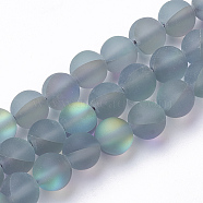 Synthetic Moonstone Beads Strands, Holographic Beads, Dyed, Frosted, Round, Light Sea Green, 10mm, Hole: 1.2mm 40pcs/strand, 15.7 inch(G-S283-06-10mm)