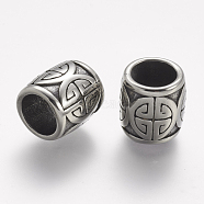 304 Stainless Steel Beads, Large Hole Beads, Barrel with Longevity, Antique Silver, 13x12mm, Hole: 8.5mm(STAS-K132-093AS)