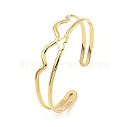 304 Stainless Steel Cuff Bangles, Heart with Wave, Golden, Inner Diameter: 2-1/4 inch(5.75cm)(BJEW-P302-06G)