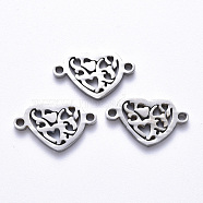 201 Stainless Steel Links Connectors, Laser Cut, Filigree Heart, Stainless Steel Color, 11x18.5x1.5mm, Hole: 1.6mm(STAS-S114-07)