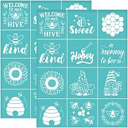 Self-Adhesive Silk Screen Printing Stencil, for Painting on Wood, DIY Decoration T-Shirt Fabric, Turquoise, Bees Pattern, 280x220mm(DIY-WH0338-107)