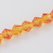 Orange Glass Bicone Beads Strands, Faceted, 6x6mm, Hole: 1.2mm, about 47~48pcs/strand, 10.24 inch~10.43 inch(26~26.5cm)(X-GLAA-S026-6mm-12)