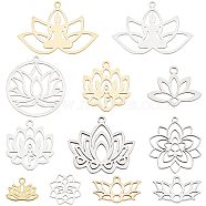 24Pcs 12 Style 201 Stainless Steel Pendants, Filigree Joiners Findings, for Chakra, Laser Cut, Lotus Flower, Mixed Color, 2pcs/style(STAS-SC0003-54)
