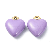 Ion Plating(IP) Real 18K Gold Plated 304 Stainless Steel Pendants, with Enamel, Heart Charms, Lilac, 12x10.5x5mm, Hole: 1.2mm(STAS-L024-019G-03)