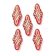 Plating Acrylic Beads, Metal Enlaced, Rhombus with Floral, Red, 29.5x14x5.5mm, Hole: 1.4mm, about 346pcs/500g(OACR-P007-04)