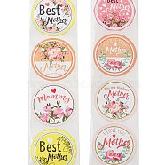 Mother's Day 8 Styles Stickers Roll, Round Paper Adhesive Labels, Decorative Sealing Stickers for Gifts, Party, Mixed Color, 25x0.2mm, 500pcs/roll(DIY-H166-01)