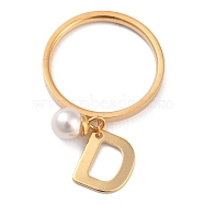 Dual-use Items, 304 Stainless Steel Finger Rings or Pendants, with Plastic Round Beads, Golden, White, Letter.D, US Size 5~9(15.7~18.9mm)(RJEW-O045-21-GD)