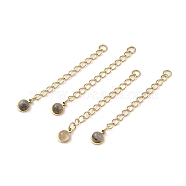 Ion Plating(IP) 316 Surgical Stainless Steel Curb Chain Extender with Natural Labradorite Round Charm, Golden, 53.5mm, Hole: 2.5mm(STAS-A097-01G-11)