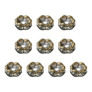 Brass Rhinestone Spacer Beads, Grade A, Wavy Edge, Rondelle, Crystal, Antique Bronze, 5x2.5mm, Hole: 1mm(RB-YW0001-05A-01AB)