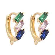 Brass Micro Pave Colorful Cubic Zirconia Huggie Hoop Earring Findings, with Horizontal Loop, Long-Lasting Plated, Real 18K Gold Plated, 13x13x4mm, Hole: 1.2mm, Pin: 1mm(ZIRC-L098-037G)