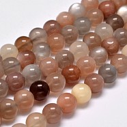 Grade AA Natural Multi-Moonstone Bead Strands, Round, 8mm, Hole: 1mm, about 48pcs/strand, 15.5 inch(G-M296-01-8mm)