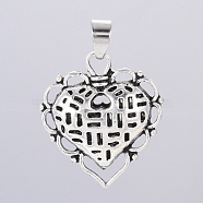 Tibetan Style Alloy Pendants, Heart, Antique Silver, 27x25x8.5mm, Hole: 6x5mm(TIBEP-G024-13AS)