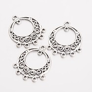 Alloy Dangle Chandelier Component Link, Cadmium Free & Lead Free, Antique Silver Color, Flat Round, about 24mm long, 20mm wide, 1mm thick, hole: 1mm(X-EA8531Y)
