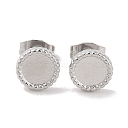 304 Stainless Steel Flat Round Stud Earrings for Women, Stainless Steel Color, 8mm(EJEW-G389-02P)