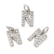 Brass Micro Pave Grade AAA Cubic Zirconia Charms, Letter N, Cadmium Free & Nickel Free & Lead Free, Real Platinum Plated, 9x5.5x1.5mm, Hole: 2mm(ZIRC-P067-11P-N-NR)