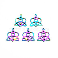 Ion Plating(IP) 201 Stainless Steel Pendants, Heart with Trinity Knot, Rainbow Color, 21x18.5x1.5mm, Hole: 2mm(STAS-T063-169M)