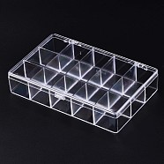 Polystyrene Bead Storage Containers, 15 Compartments Organizer Boxes, with Hinged Lid, Rectangle, Clear, 16.8x10.5x3.4cm, compartment: 3.2x3.3cm(X-CON-S043-020)