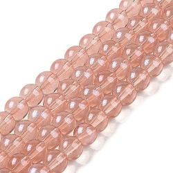 Glass Bead Strands, with Glitter Powder, Round, Salmon, 10x9mm, Hole: 1.2mm, about 90pcs/strand, 31.81''(80.8cm)(GLAA-K068-01C-02)