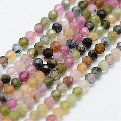 Natural Tourmaline Bead Strands, Round, Faceted, 3mm, Hole: 0.5mm, about 130pcs/strand, 15.3 inch(39cm)(G-G663-12-3mm)