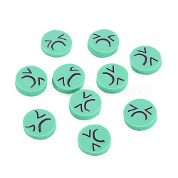 Handmade Polymer Clay Cabochons, Flat Round with Expression, Medium Sea Green, 9~10x1~2mm, about 5000pcs/1000g(CLAY-N006-94D)
