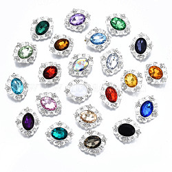 Alloy Acrylic Rhinestone Shank Buttons, with Rhinestone, Faceted, Oval, Mixed Color, 31~32x27.5x9mm, Hole: 1.5mm(PALLOY-T066-26S-RS)