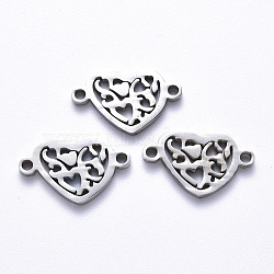 Tarnish Resistant 201 Stainless Steel Links Connectors, Laser Cut, Filigree Heart, Stainless Steel Color, 11x18.5x1.5mm, Hole: 1.6mm(STAS-S114-07)