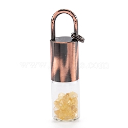 Glass Roller Bottle, with Natural Citrine Roller Balls and Chips, Essential Oil Perfume Bottles, Red Copper Brass Bottle Cap, 62.5x16mm, Hole: 10x14mm, Jump Ring: 8x1mm(G-F701-01D)
