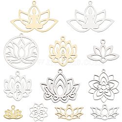 24Pcs 12 Style 201 Stainless Steel Pendants, Filigree Joiners Findings, for Chakra, Laser Cut, Lotus Flower, Mixed Color, 2pcs/style(STAS-SC0003-54)