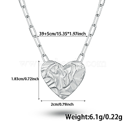 Heart Rhodium Plated Sterling Silver Paperclip Chains Pendant Necklaces for Women, Platinum, 15.35 inch(39cm)(UH9338-3)