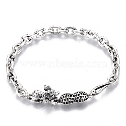 Men's Alloy Cable Chain Bracelets, Mouse with Peanut, with S-Hook Clasps, Antique Silver & Platinum, 8-5/8inches(21.8cm)(BJEW-T014-04)