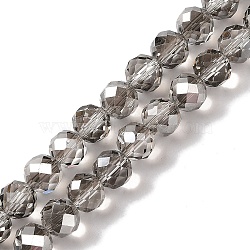 Pearl Luster Plated Electroplate Beads Strands, Faceted, Round, Gray, 8x7.5mm, Hole: 1.2mm, about 67~68pcs/strand, 20.08~20.28''(51~51.5cm)(EGLA-H104-08A-PL02)