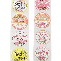 Mother's Day 8 Styles Stickers Roll, Round Paper Adhesive Labels, Decorative Sealing Stickers for Gifts, Party, Mixed Color, 25x0.2mm, 500pcs/roll(DIY-H166-01)