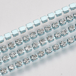 Electrophoresis Iron Rhinestone Strass Chains, Crystal Rhinestone Cup Chains, with Spool, Pale Turquoise, SS12 Rhinestone, 3~3.2mm, about 10yards/roll(CHC-Q009-SS12-A01)