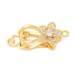 Brass Micro Pave Clear Cubic Zirconia Fold Over Clasps, Flower, Real 18K Gold Plated, 27mm, Hole: 1.4mm(KK-P291-15G)