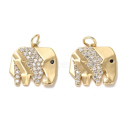 Brass Micro Pave Cubic Zirconia Pendants, with Jump Ring, Long-Lasting Plated, Elephant Charm, Golden, 13x14x2mm, Hole: 2.5mm(KK-K355-40G)