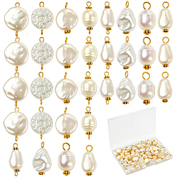 96Pcs 8 Style Acrylic Pendants, with Acrylic Imitation Pearl Beads, Iron Pins and Alloy Spacer Beads, Mixed Shape, White, 17.5~25x10~14.5mm, Hole: 1.8~3mm, 12pcs/style(FIND-SC0019-32)