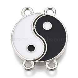 Alloy Enamel Links Connectors, Yin Yang, Black & White, Platinum, 22x10x1mm, Hole: 1.8mm(X-PALLOY-N153-25-RS)