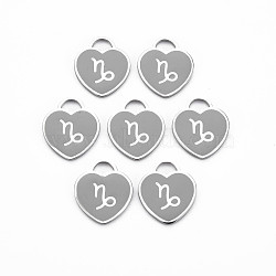 304 Stainless Steel Pendants, with Enamel, Heart with 12 Constellations, Capricorn, 16.5x14.5x1.5mm, Hole: 3x3.5mm(STAS-S117-025I)