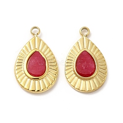 Natural Carnelian Teardrop Charms, with Vacuum Plating Real 18K Gold Plated 201 Stainless Steel Findings, 13x9x2.5mm, Hole: 1.2mm(STAS-J401-VC663)
