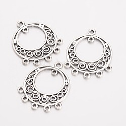 Alloy Dangle Chandelier Component Link, Cadmium Free & Lead Free, Antique Silver Color, Flat Round, about 24mm long, 20mm wide, 1mm thick, hole: 1mm(X-EA8531Y)