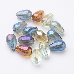 Electroplate Transparent Glass Teardrop Beads, Full Rainbow Plated, Mixed Color, 8x13mm, Hole: 1mm(X-EGLA-Q047-8x13mm-05)