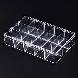 Polystyrene Bead Storage Containers, 15 Compartments Organizer Boxes, with Hinged Lid, Rectangle, Clear, 16.8x10.5x3.4cm, compartment: 3.2x3.3cm(X-CON-S043-020)