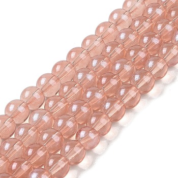 Glass Bead Strands, with Glitter Powder, Round, Salmon, 10x9mm, Hole: 1.2mm, about 90pcs/strand, 31.81''(80.8cm)