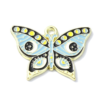 Alloy Enamel Pendants, Golden, Butterfly Charm, Pale Turquoise, 18x25x1.5mm, Hole: 2mm