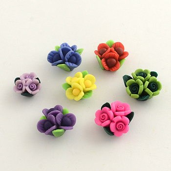 Handmade Polymer Clay Flower Beads, Mixed Color, 16~20x10~13mm, Hole: 1~2mm