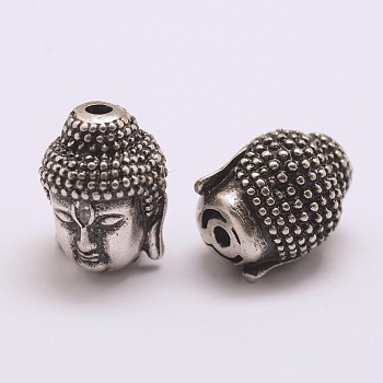 Brass Micro Pave Grade AAA Cubic Zirconia Beads, Long-Lasting Plated, Cadmium Free & Nickel Free & Lead Free, Buddha, 925 Thailand Sterling Silver Plated, 13x10x10mm, Hole: 2mm