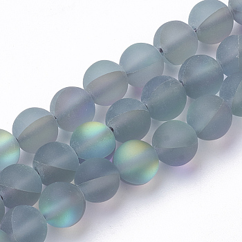 Synthetic Moonstone Beads Strands, Holographic Beads, Dyed, Frosted, Round, Light Sea Green, 10mm, Hole: 1.2mm 40pcs/strand, 15.7 inch
