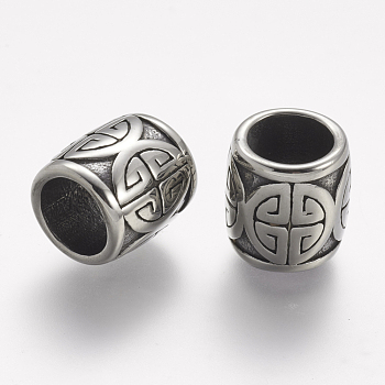 304 Stainless Steel Beads, Large Hole Beads, Barrel with Longevity, Antique Silver, 13x12mm, Hole: 8.5mm