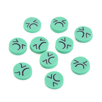 Handmade Polymer Clay Cabochons, Flat Round with Expression, Medium Sea Green, 9~10x1~2mm, about 5000pcs/1000g