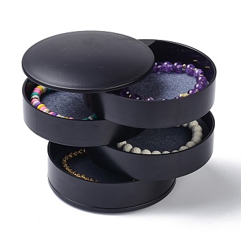 4-Layer Rotating Travel Jewelry Tray Case, Jewelry Organizer with Felt Cloth, for Bracelets Rings Bracelets, Black, 10.05x10.4cm, Inner Size: 96x79mm